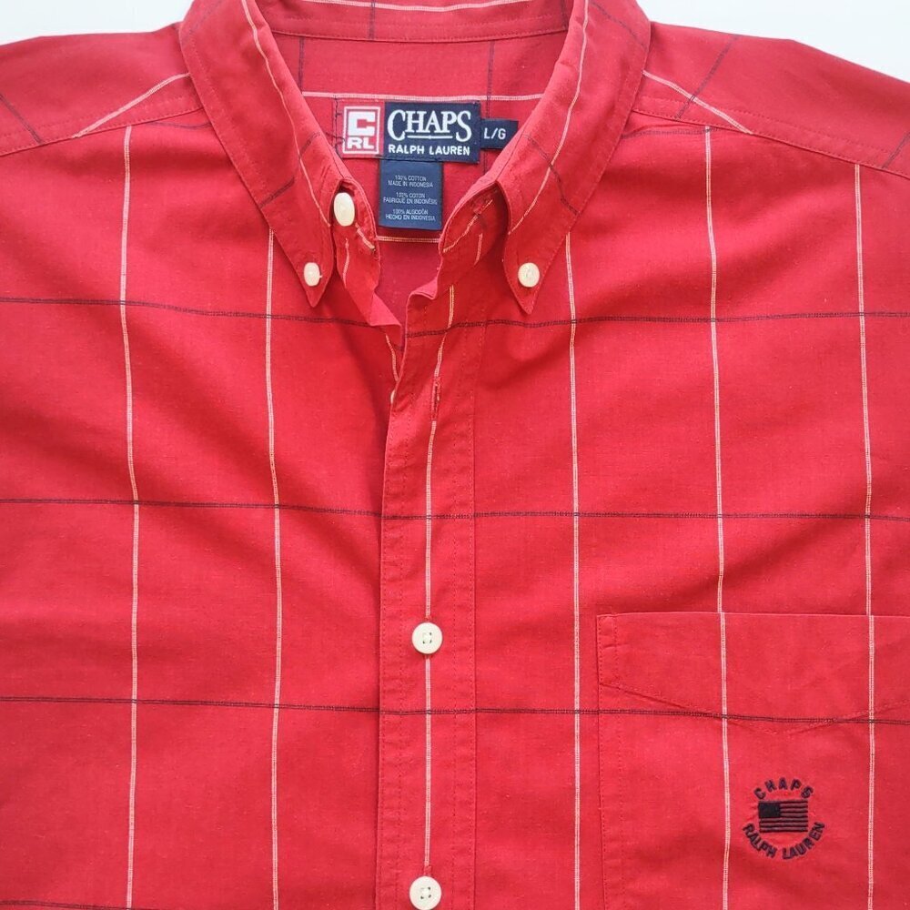 Vintage Ralph Lauren Chaps Shirt Sz Large Plaid Flag Heritage Americana Y2K